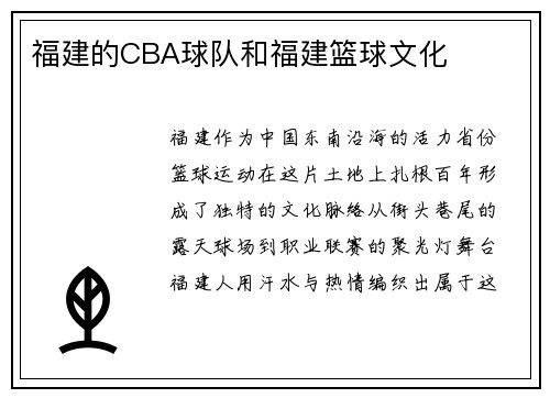 福建的CBA球队和福建篮球文化